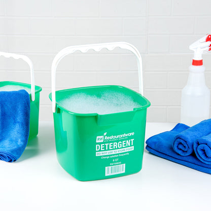 RW Clean 8 Qt Square Green Plastic Cleaning Bucket - with Plastic Handle - 9 3/4" x 9 3/4" x 7 1/2" - 1 count box