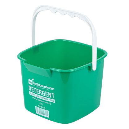 RW Clean 8 Qt Square Green Plastic Cleaning Bucket - with Plastic Handle - 9 3/4" x 9 3/4" x 7 1/2" - 1 count box