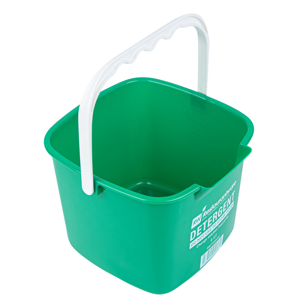 RW Clean 8 Qt Square Green Plastic Cleaning Bucket - with Plastic Handle - 9 3/4" x 9 3/4" x 7 1/2" - 1 count box