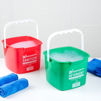 RW Clean 8 Qt Square Green Plastic Cleaning Bucket - with Plastic Handle - 9 3/4" x 9 3/4" x 7 1/2" - 1 count box