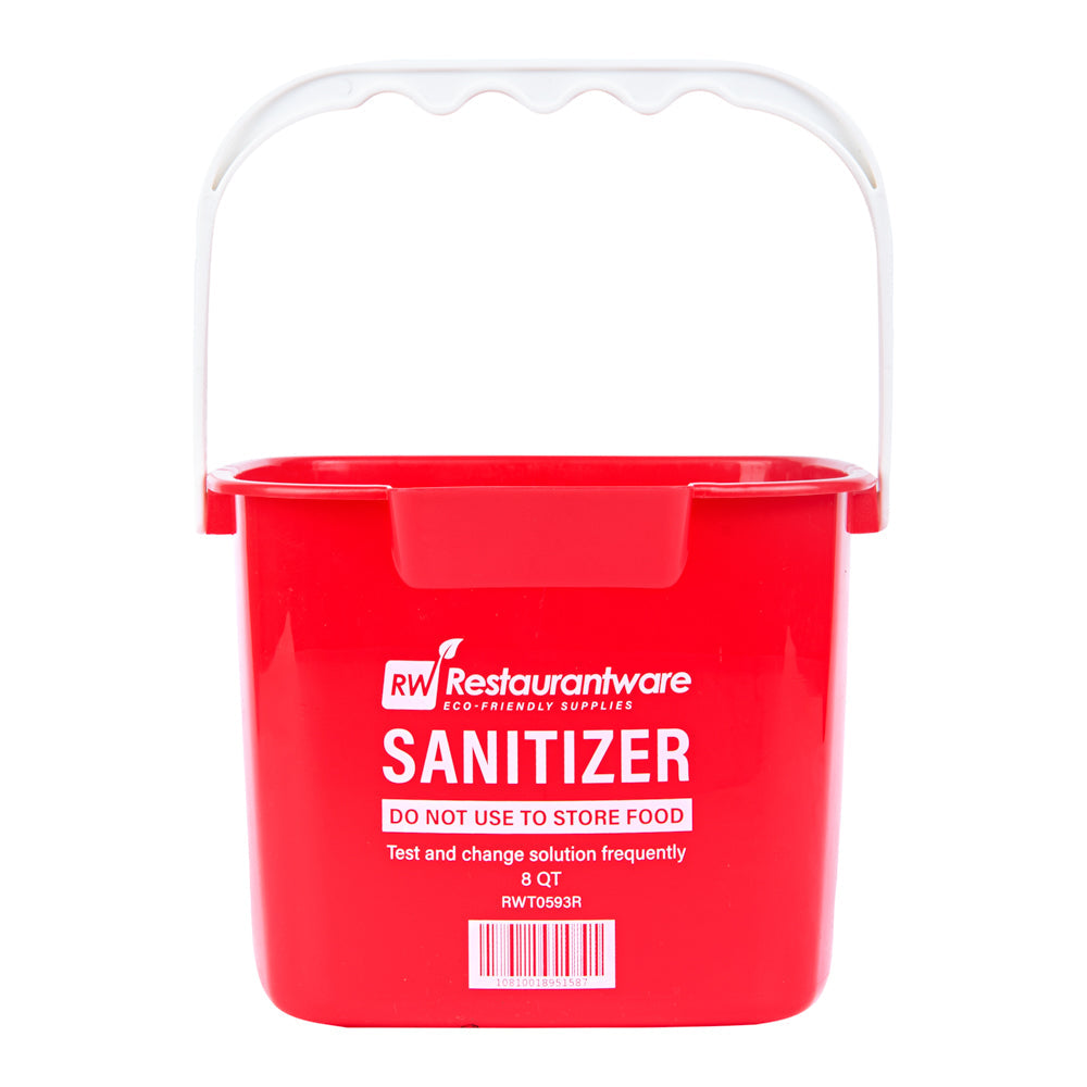 RW Clean 8 Qt Square Red Plastic Sanitizing Bucket - with Plastic Handle - 9 3/4" x 9 3/4" x 7 1/2" - 1 count box