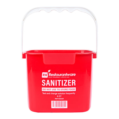 RW Clean 8 Qt Square Red Plastic Sanitizing Bucket - with Plastic Handle - 9 3/4" x 9 3/4" x 7 1/2" - 10 count box