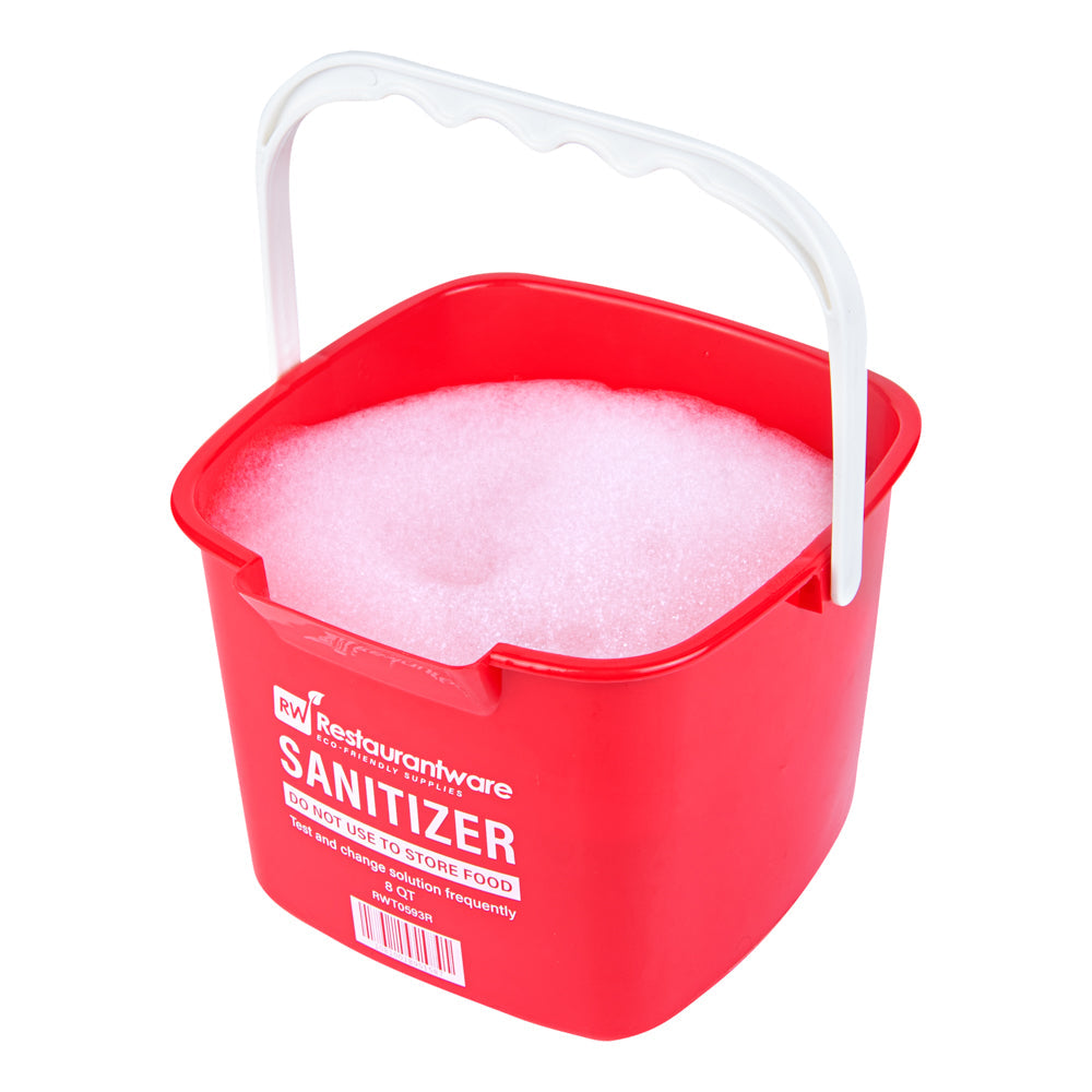 RW Clean 8 Qt Square Red Plastic Sanitizing Bucket - with Plastic Handle - 9 3/4" x 9 3/4" x 7 1/2" - 10 count box