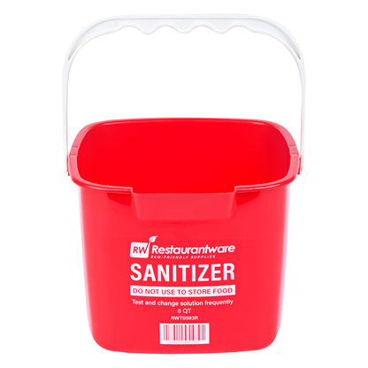 RW Clean 8 Qt Square Red Plastic Sanitizing Bucket - with Plastic Handle - 9 3/4" x 9 3/4" x 7 1/2" - 10 count box