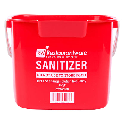 RW Clean 8 Qt Square Red Plastic Sanitizing Bucket - with Plastic Handle - 9 3/4" x 9 3/4" x 7 1/2" - 10 count box