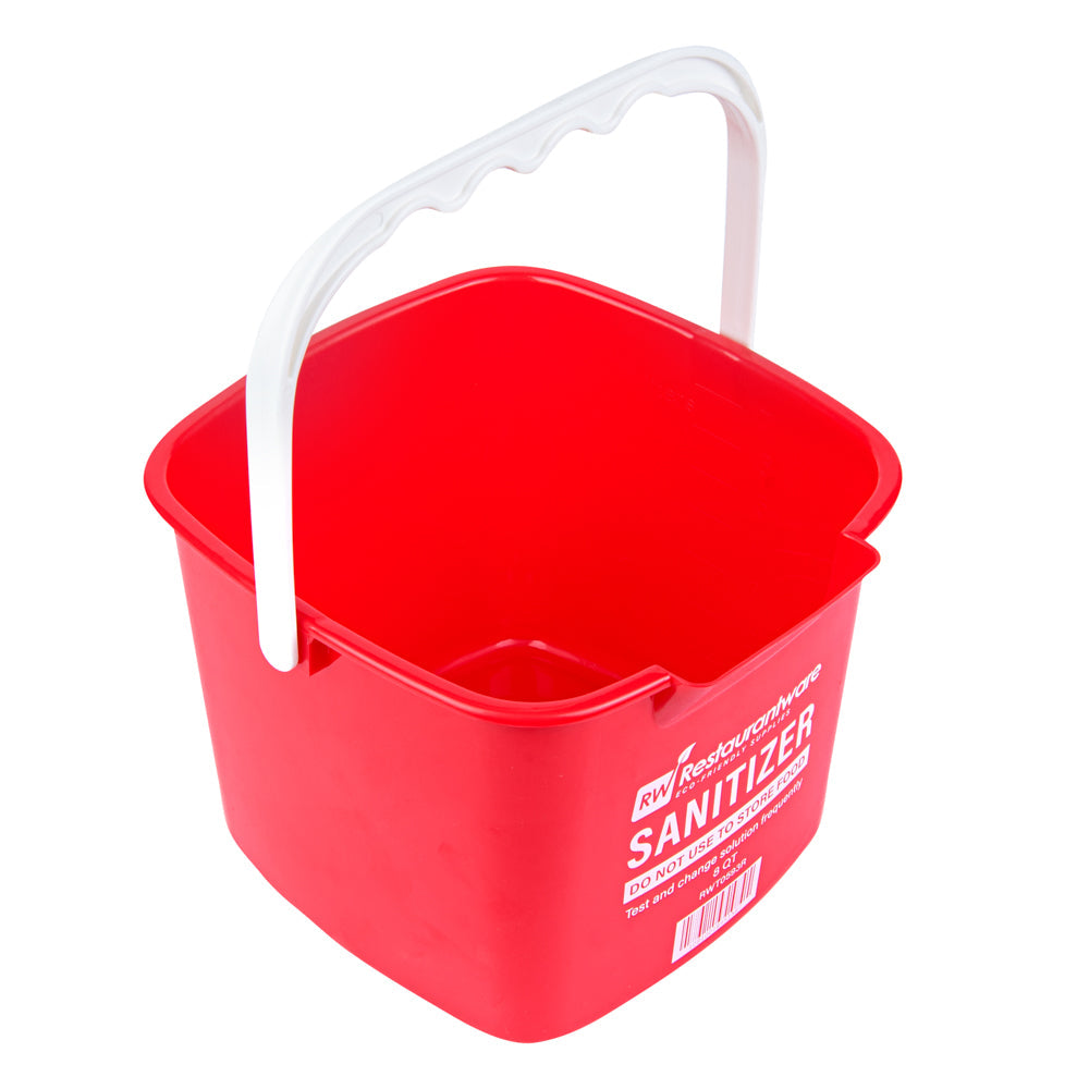 RW Clean 8 Qt Square Red Plastic Sanitizing Bucket - with Plastic Handle - 9 3/4" x 9 3/4" x 7 1/2" - 10 count box