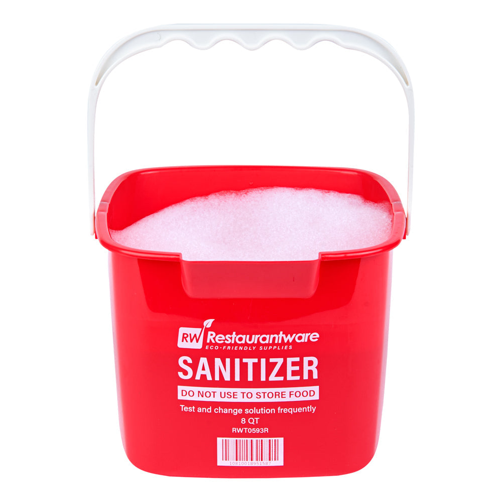 RW Clean 8 Qt Square Red Plastic Sanitizing Bucket - with Plastic Handle - 9 3/4" x 9 3/4" x 7 1/2" - 1 count box