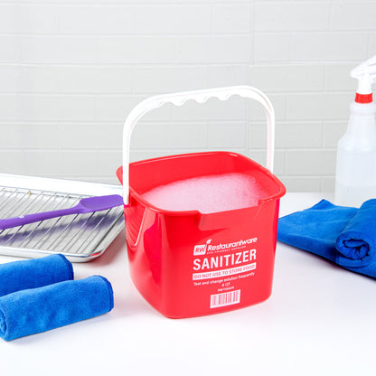 RW Clean 8 Qt Square Red Plastic Sanitizing Bucket - with Plastic Handle - 9 3/4" x 9 3/4" x 7 1/2" - 1 count box