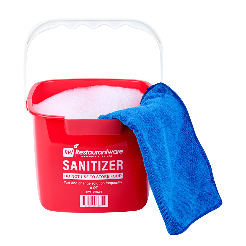 RW Clean 8 Qt Square Red Plastic Sanitizing Bucket - with Plastic Handle - 9 3/4" x 9 3/4" x 7 1/2" - 1 count box