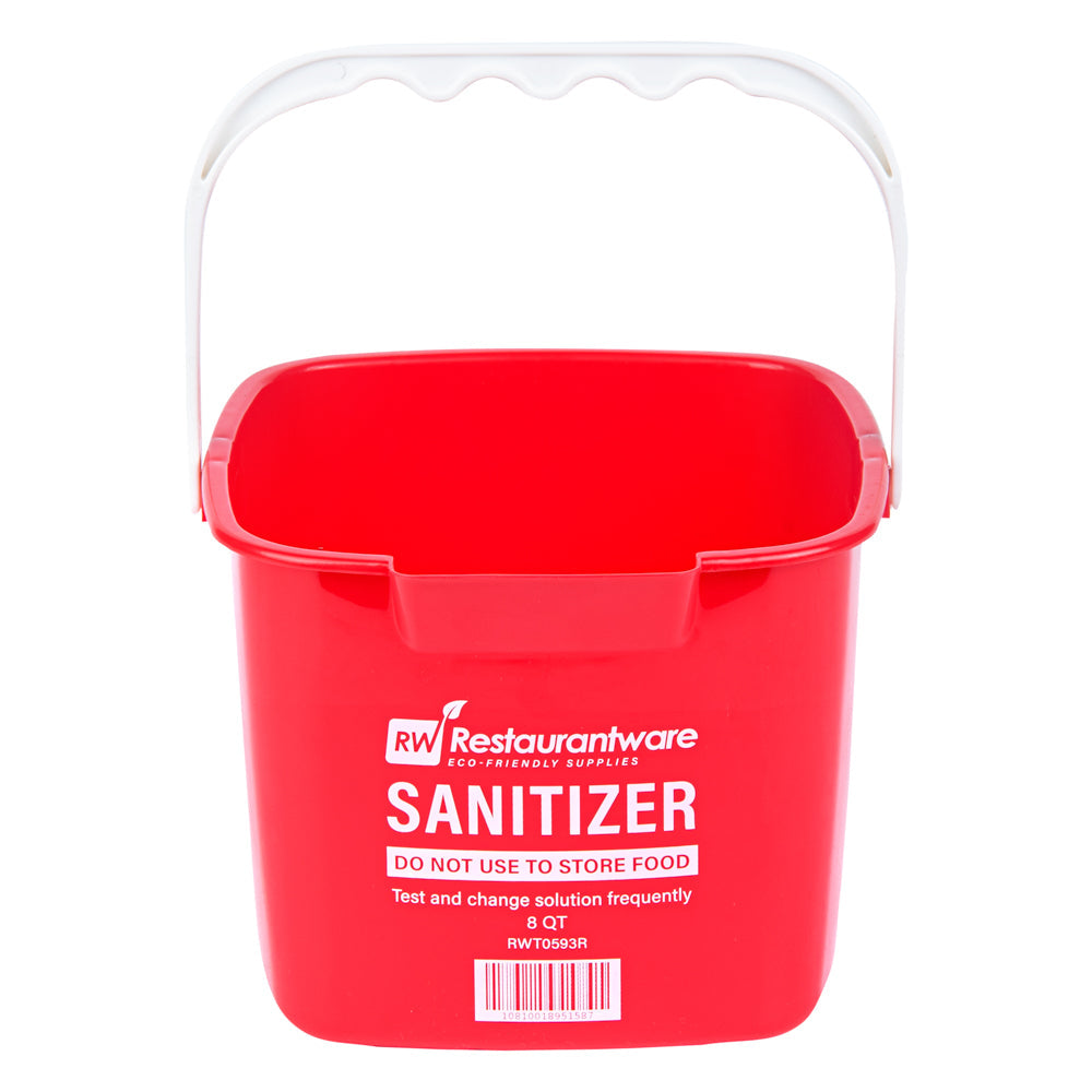 RW Clean 8 Qt Square Red Plastic Sanitizing Bucket - with Plastic Handle - 9 3/4" x 9 3/4" x 7 1/2" - 1 count box