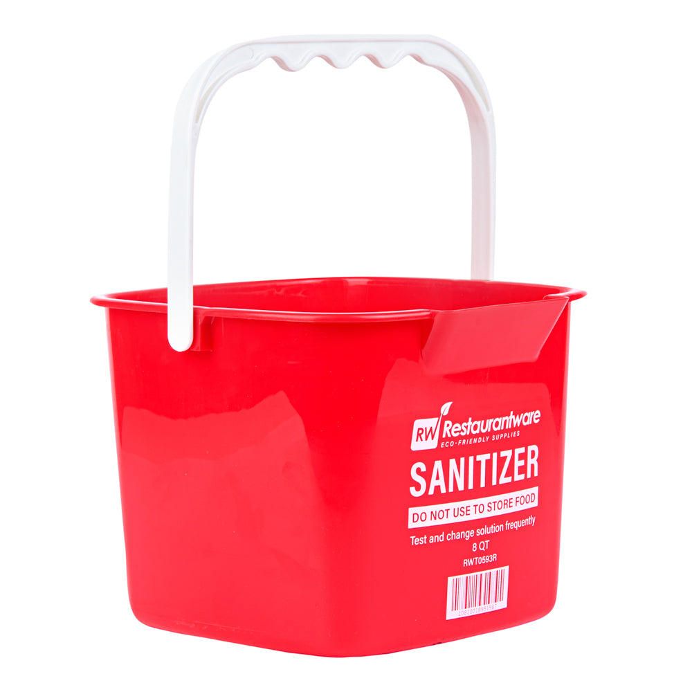 RW Clean 8 Qt Square Red Plastic Sanitizing Bucket - with Plastic Handle - 9 3/4" x 9 3/4" x 7 1/2" - 1 count box