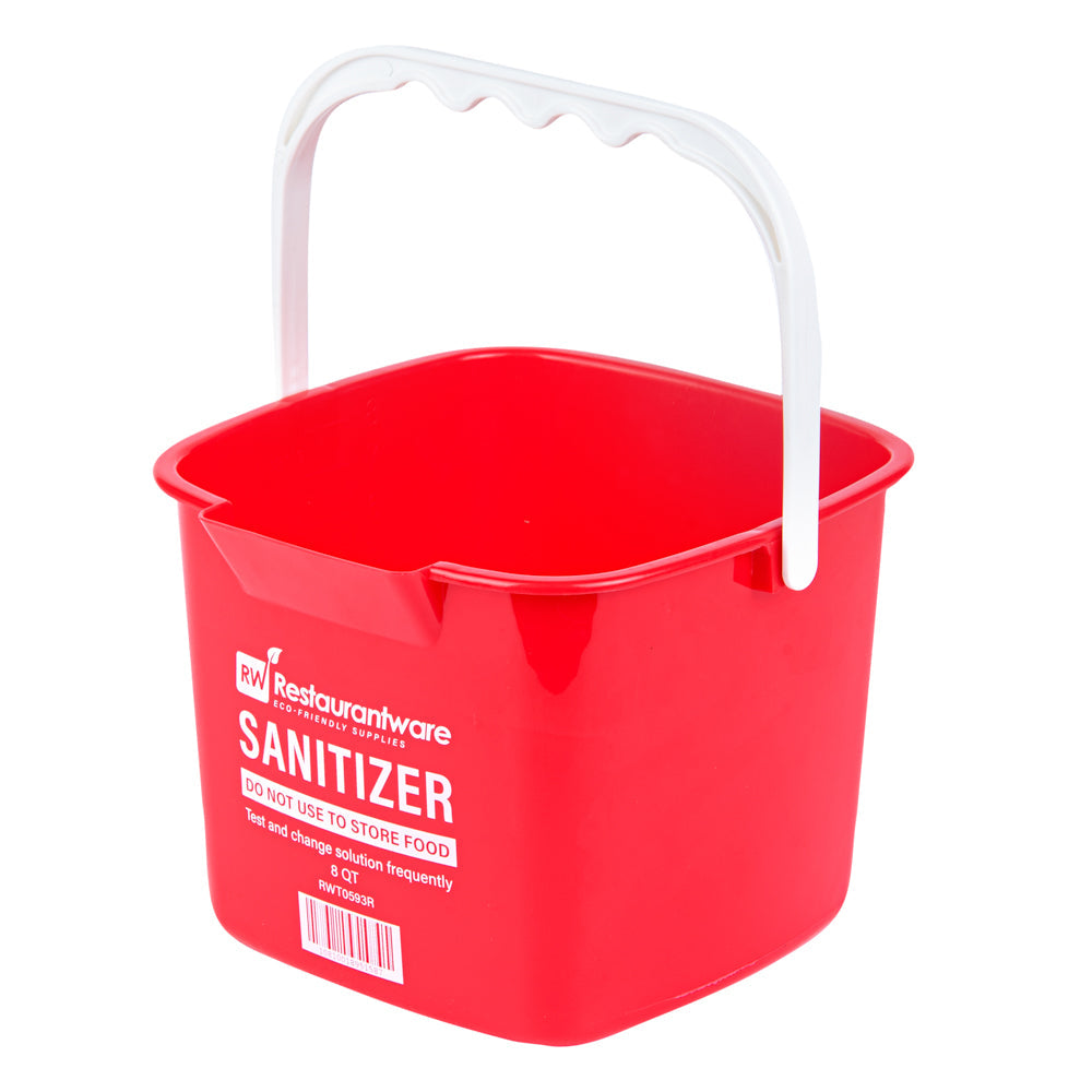 RW Clean 8 Qt Square Red Plastic Sanitizing Bucket - with Plastic Handle - 9 3/4" x 9 3/4" x 7 1/2" - 1 count box