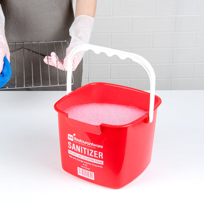 RW Clean 8 Qt Square Red Plastic Sanitizing Bucket - with Plastic Handle - 9 3/4" x 9 3/4" x 7 1/2" - 1 count box