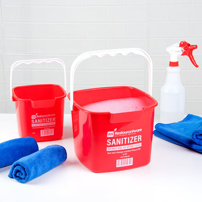 RW Clean 8 Qt Square Red Plastic Sanitizing Bucket - with Plastic Handle - 9 3/4" x 9 3/4" x 7 1/2" - 1 count box