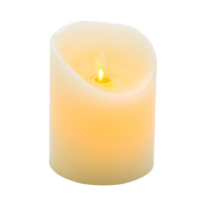 Fire Tek Ivory Plastic Flameless Pillar Candle - Real Wax, Programmable - 3 1/4" x 3 1/4" x 4" - 1 count box