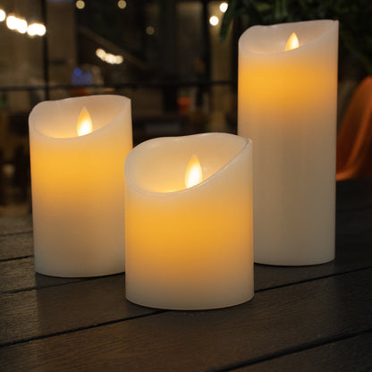 Fire Tek White Plastic Flameless Pillar Candle - Real Wax, Programmable - 3 1/4" x 3 1/4" x 4" - 1 count box