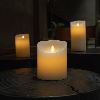 Fire Tek White Plastic Flameless Pillar Candle - Real Wax, Programmable - 3 1/4" x 3 1/4" x 4" - 10 count box