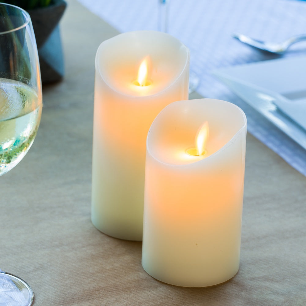 Fire Tek Ivory Plastic Flameless Pillar Candle - Real Wax, Programmable - 3" x 3" x 5" - 1 count box