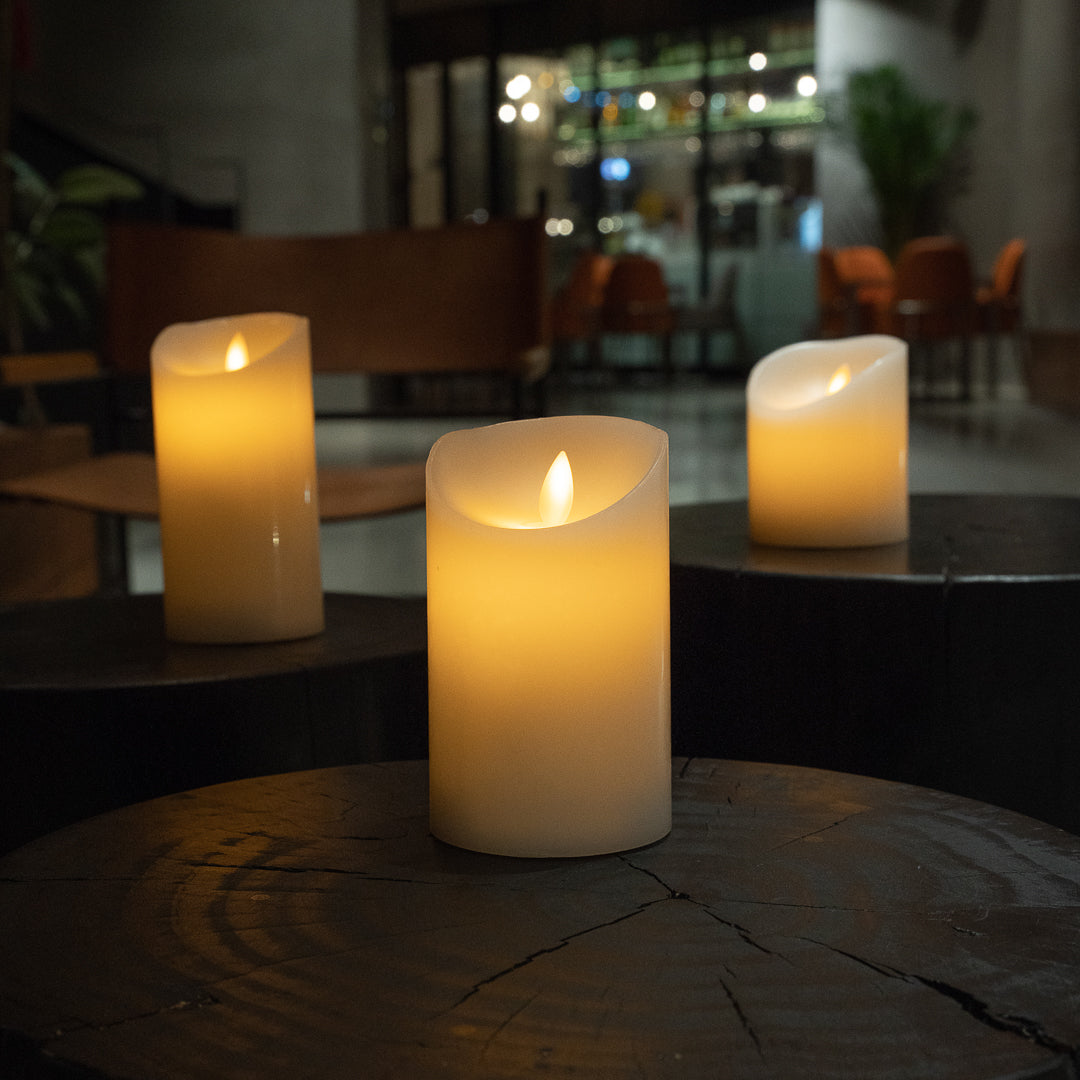 Fire Tek White Plastic Flameless Pillar Candle - Real Wax, Programmable - 3" x 3" x 5" - 1 count box