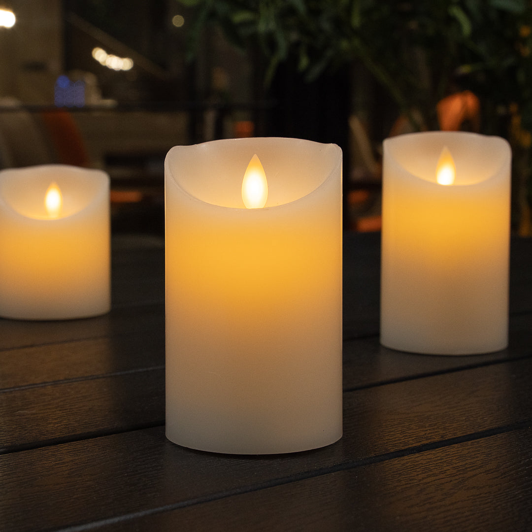 Fire Tek White Plastic Flameless Pillar Candle - Real Wax, Programmable - 3" x 3" x 5" - 1 count box