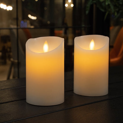 Fire Tek White Plastic Flameless Pillar Candle - Real Wax, Programmable - 3" x 3" x 5" - 10 count box