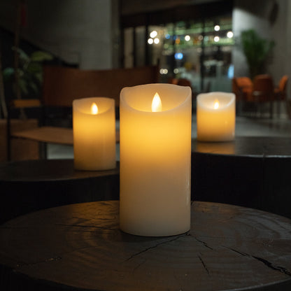 Fire Tek White Plastic Flameless Pillar Candle - Real Wax, Programmable - 3" x 3" x 6" - 1 count box