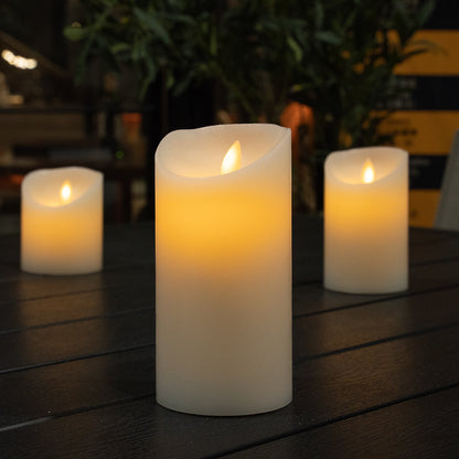 Fire Tek White Plastic Flameless Pillar Candle - Real Wax, Programmable - 3" x 3" x 6" - 1 count box
