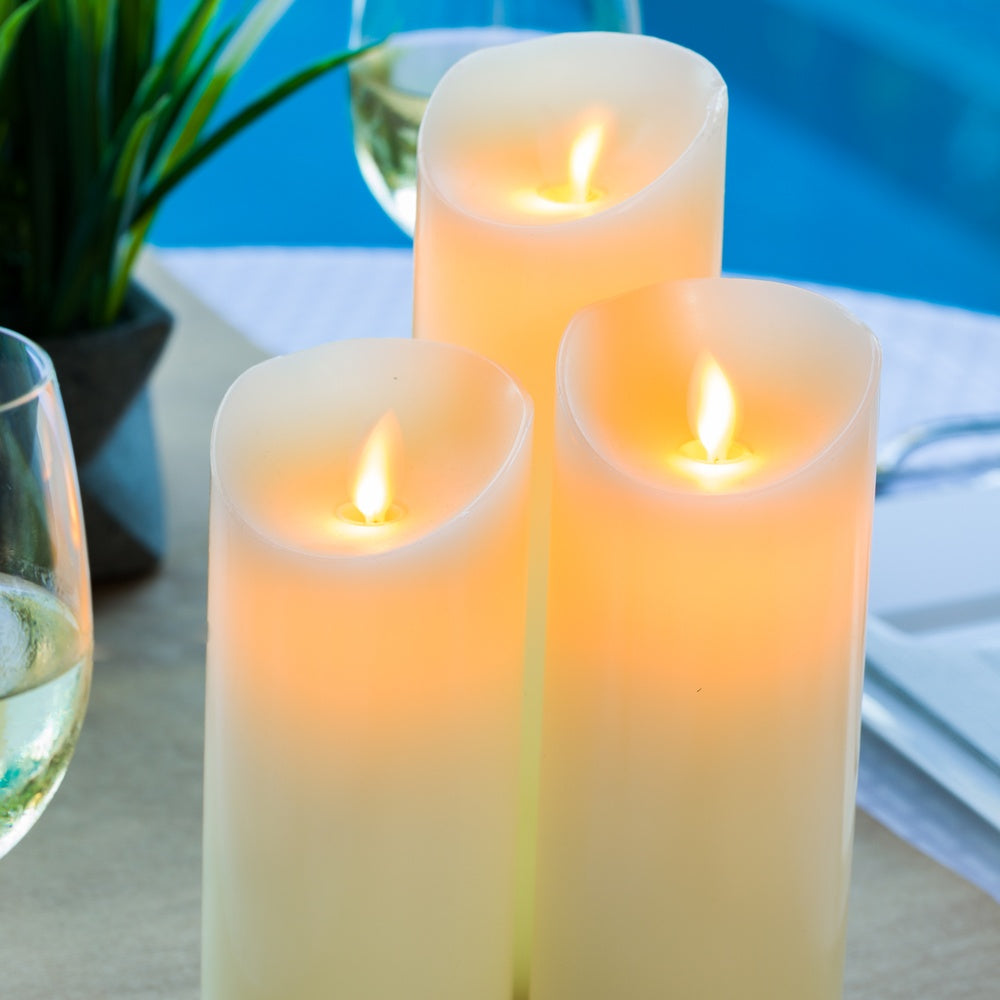 Fire Tek Ivory Plastic Flameless Pillar Candle - Real Wax, Programmable - 3" x 3" x 7" - 10 count box