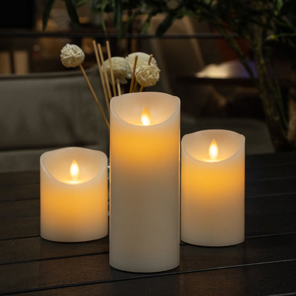 Fire Tek White Plastic Flameless Pillar Candle - Real Wax, Programmable - 3" x 3" x 7" - 1 count box