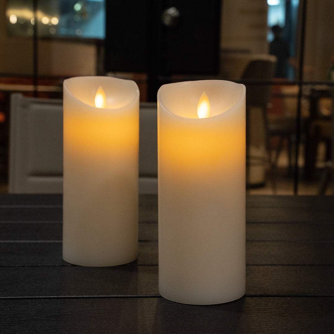 Fire Tek White Plastic Flameless Pillar Candle - Real Wax, Programmable - 3" x 3" x 7" - 1 count box