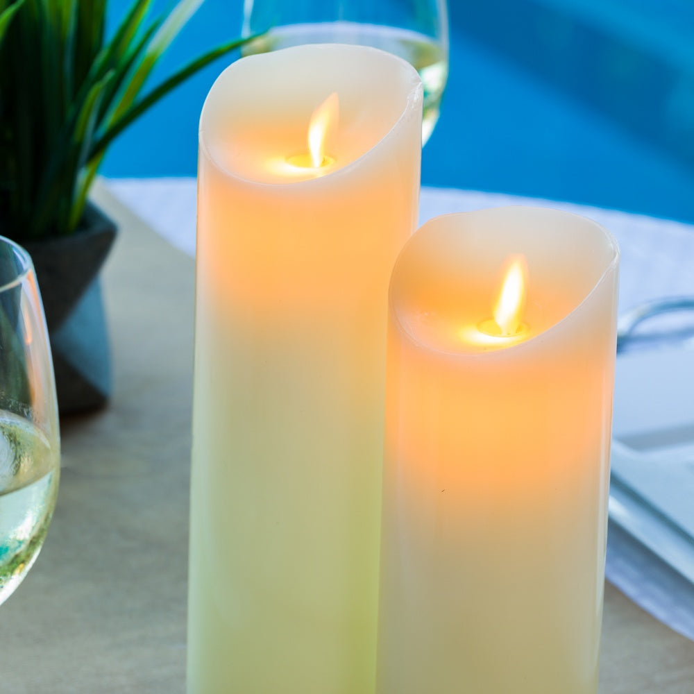 Fire Tek Ivory Plastic Flameless Pillar Candle - Real Wax, Programmable - 3" x 3" x 8" - 10 count box