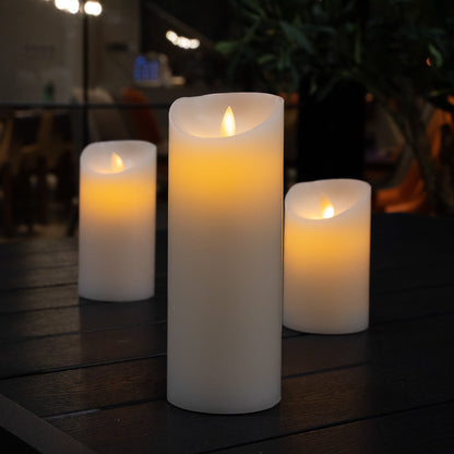 Fire Tek White Plastic Flameless Pillar Candle - Real Wax, Programmable - 3" x 3" x 8" - 1 count box