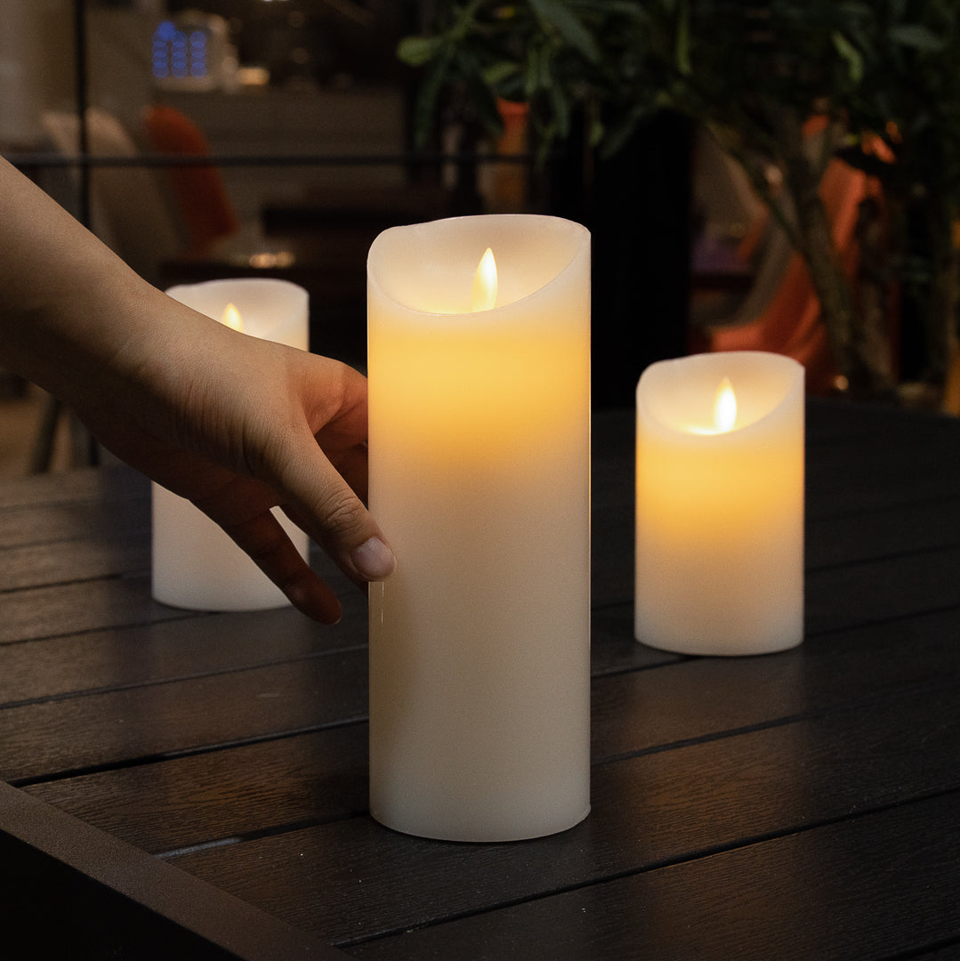 Fire Tek White Plastic Flameless Pillar Candle - Real Wax, Programmable - 3" x 3" x 8" - 1 count box