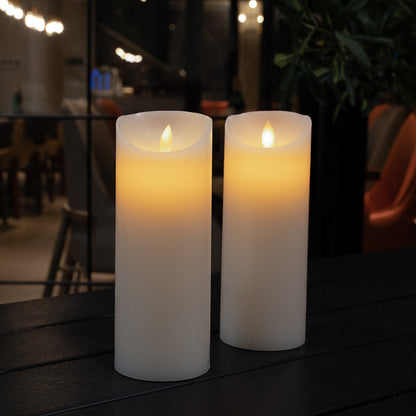Fire Tek White Plastic Flameless Pillar Candle - Real Wax, Programmable - 3" x 3" x 8" - 10 count box
