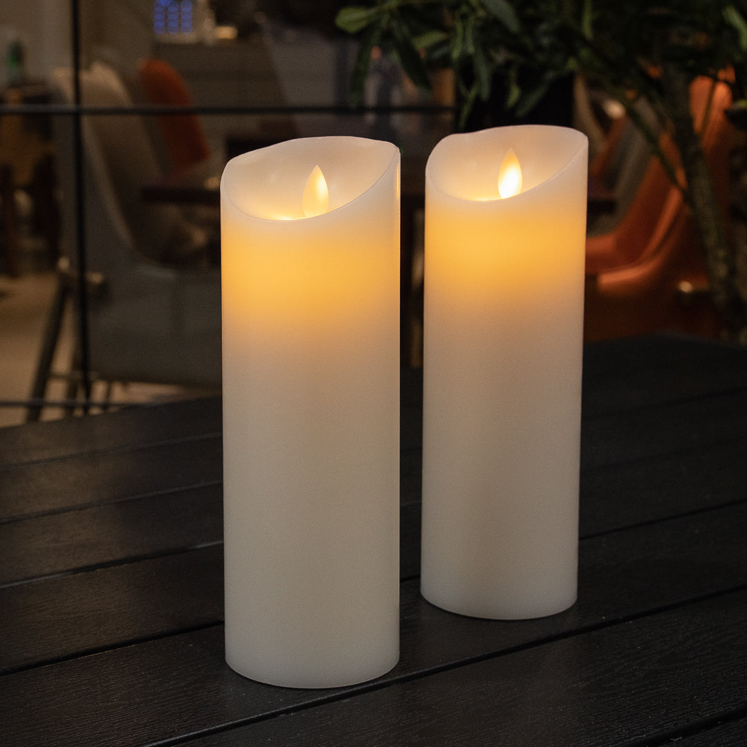 Fire Tek White Plastic Flameless Pillar Candle - Real Wax, Programmable - 3" x 3" x 8 3/4" - 1 count box