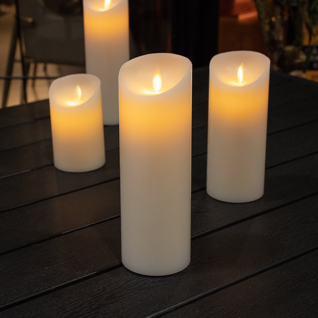 Fire Tek White Plastic Flameless Pillar Candle - Real Wax, Programmable - 3" x 3" x 8 3/4" - 1 count box
