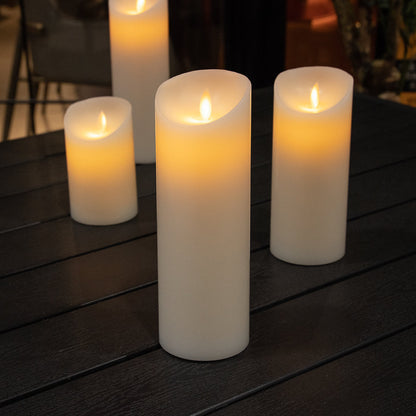 Fire Tek White Plastic Flameless Pillar Candle - Real Wax, Programmable - 3" x 3" x 8 3/4" - 1 count box
