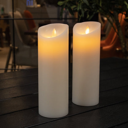 Fire Tek White Plastic Flameless Pillar Candle - Real Wax, Programmable - 3" x 3" x 8 3/4" - 10 count box