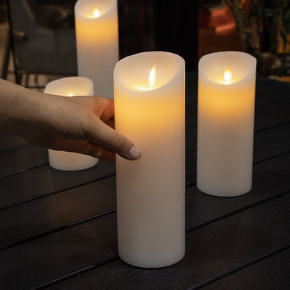 Fire Tek White Plastic Flameless Pillar Candle - Real Wax, Programmable - 3" x 3" x 8 3/4" - 10 count box