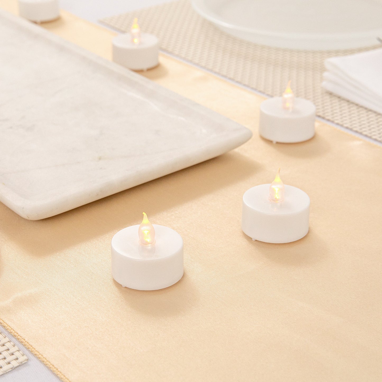 Fire Tek White Plastic Flameless Tea Candle - 1 1/2" x 1 1/2" x 1 1/4" - 10 count box
