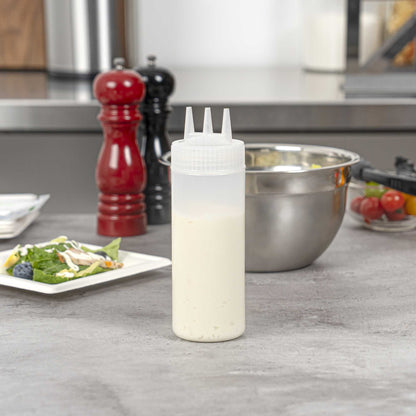Sauce Tek 12 oz Clear Plastic All-Purpose Squeeze Bottle - with Triple Dispersion Tip - 6 count box