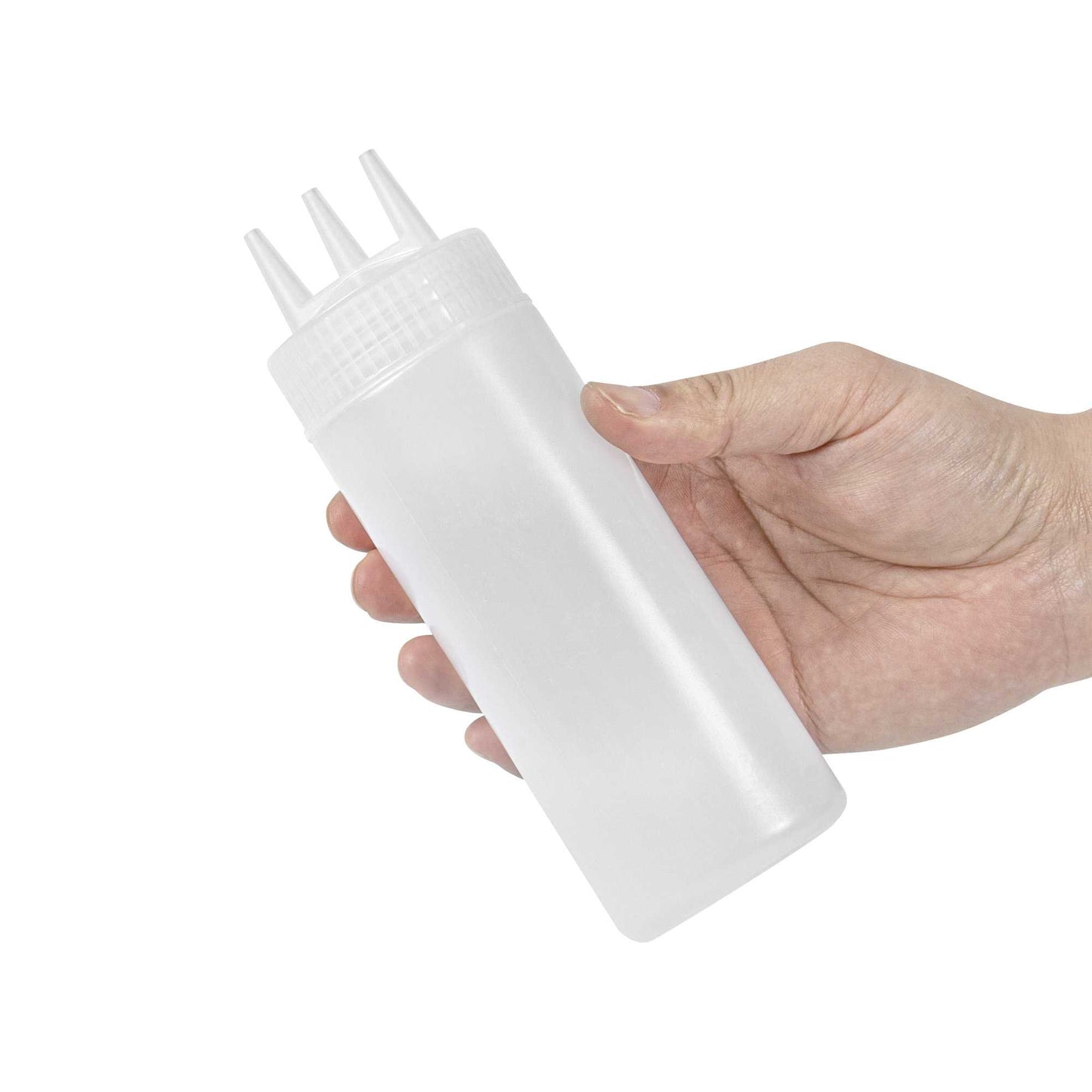 Sauce Tek 12 oz Clear Plastic All-Purpose Squeeze Bottle - with Triple Dispersion Tip - 6 count box