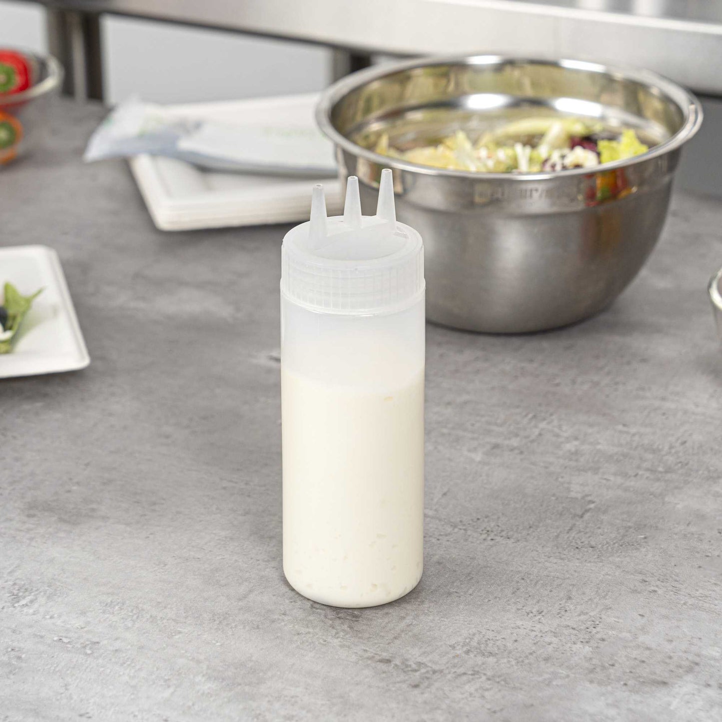 Sauce Tek 12 oz Clear Plastic All-Purpose Squeeze Bottle - with Triple Dispersion Tip - 6 count box
