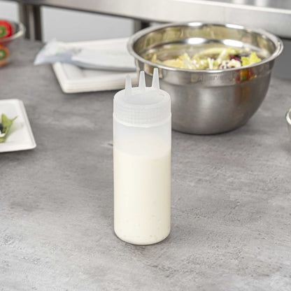 Sauce Tek 12 oz Clear Plastic All-Purpose Squeeze Bottle - with Triple Dispersion Tip - 6 count box