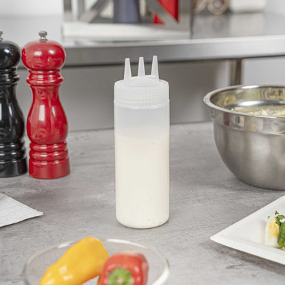 Sauce Tek 12 oz Clear Plastic All-Purpose Squeeze Bottle - with Triple Dispersion Tip - 6 count box