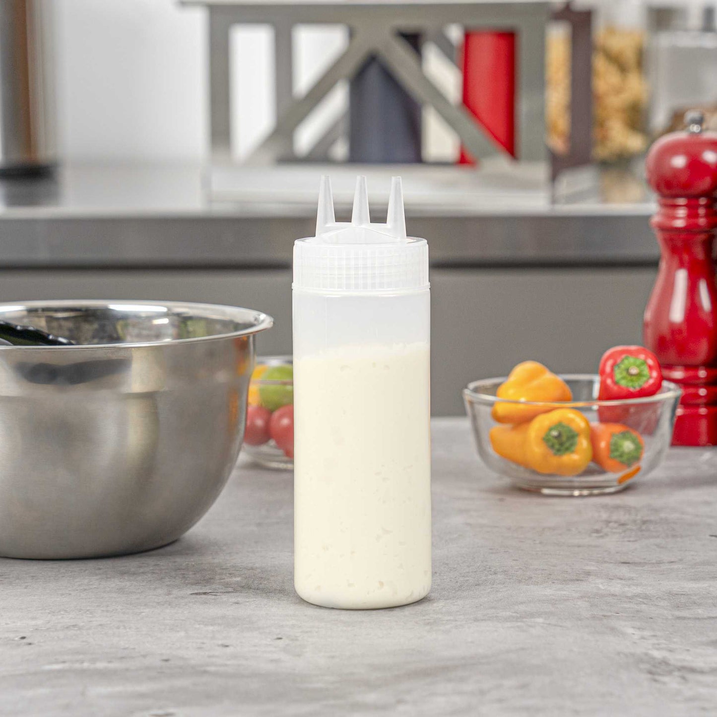 Sauce Tek 12 oz Clear Plastic All-Purpose Squeeze Bottle - with Triple Dispersion Tip - 6 count box
