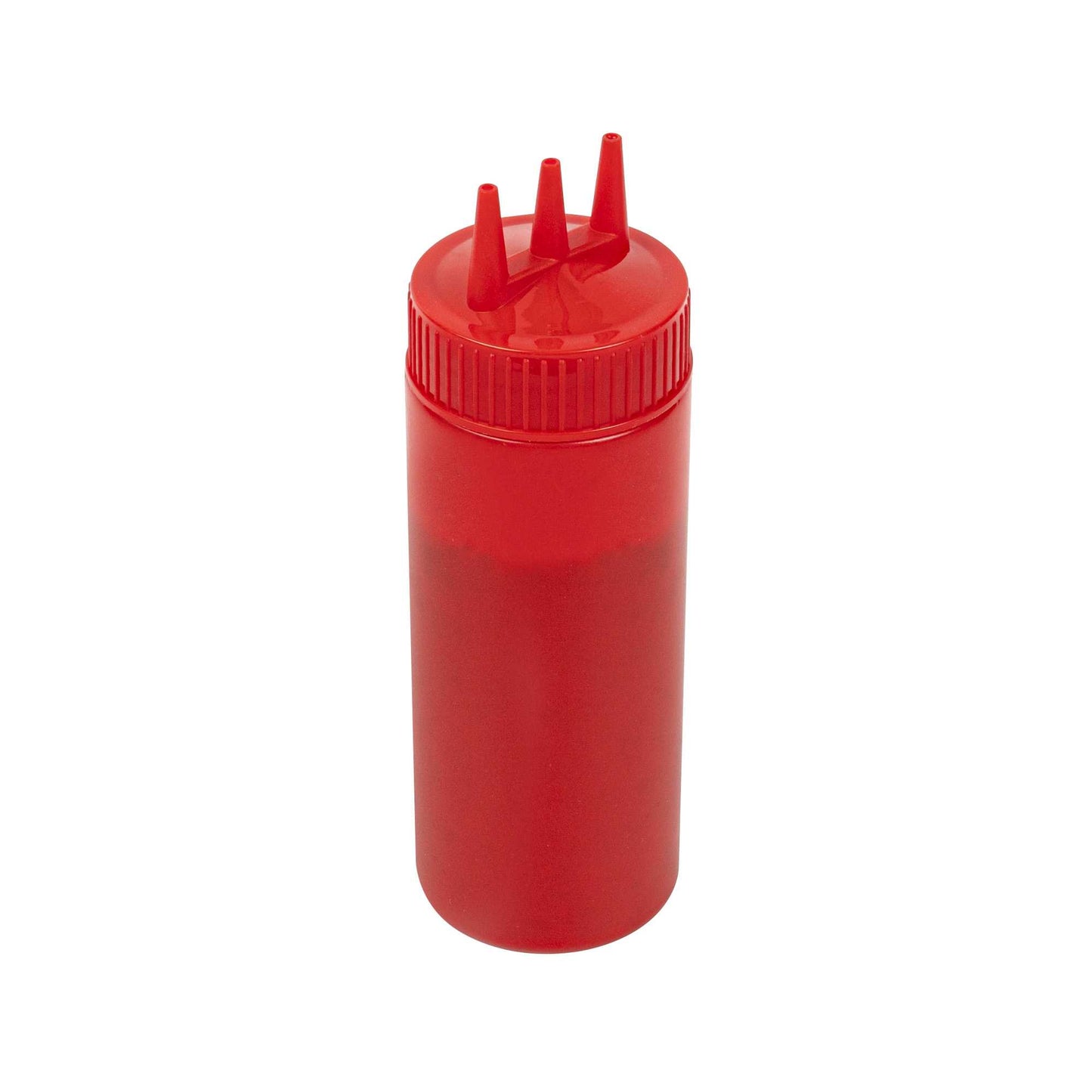 Sauce Tek 12 oz Red Plastic Ketchup Squeeze Bottle - with Triple Dispersion Tip - 6 count box
