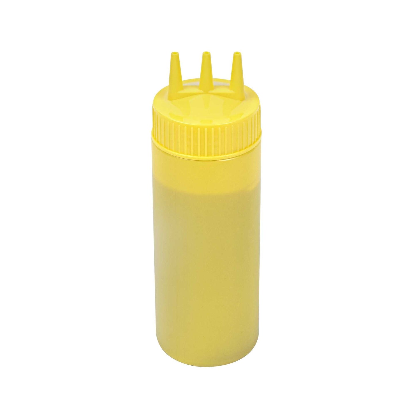 Sauce Tek 12 oz Yellow Plastic Mustard Squeeze Bottle - with Triple Dispersion Tip - 6 count box