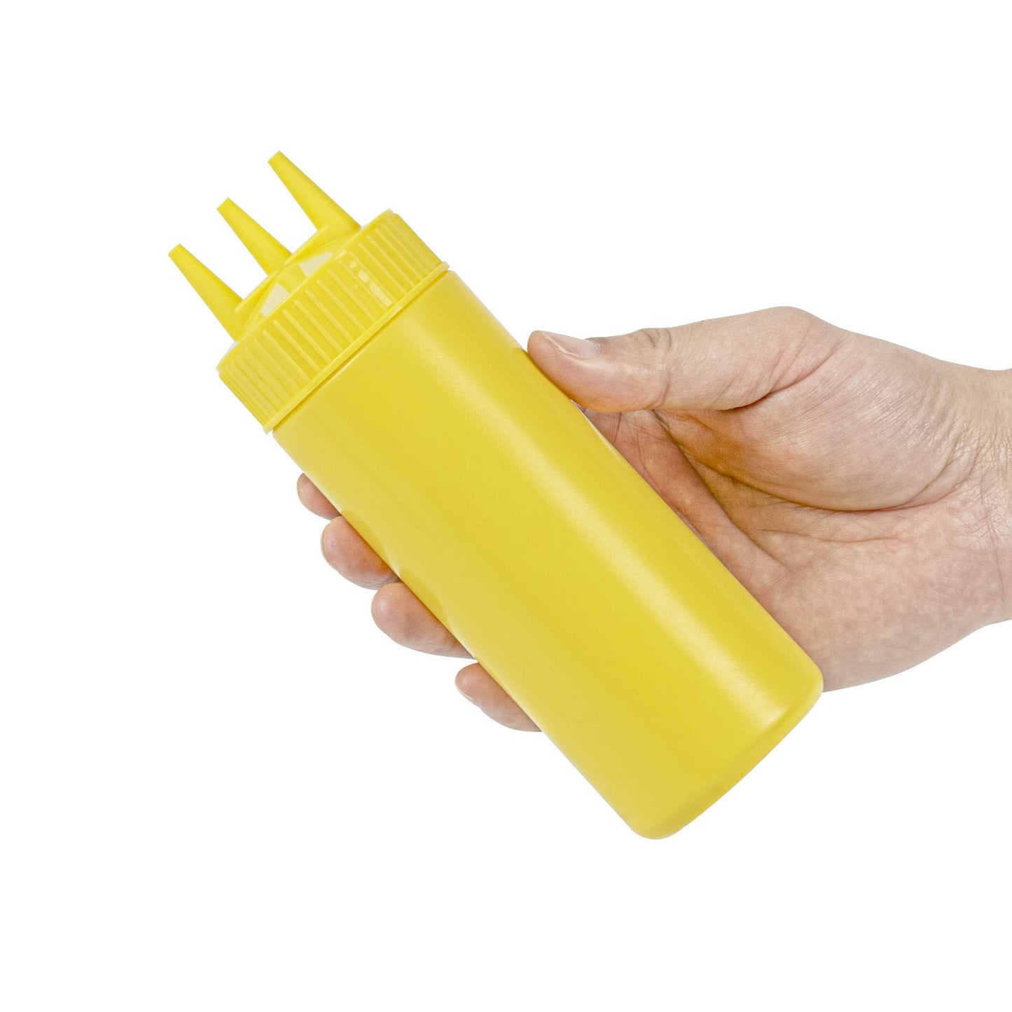 Sauce Tek 12 oz Yellow Plastic Mustard Squeeze Bottle - with Triple Dispersion Tip - 6 count box