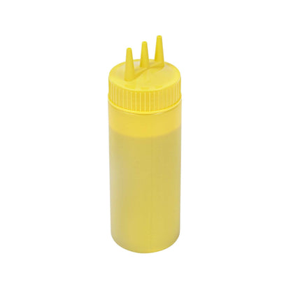 Sauce Tek 12 oz Yellow Plastic Mustard Squeeze Bottle - with Triple Dispersion Tip - 6 count box